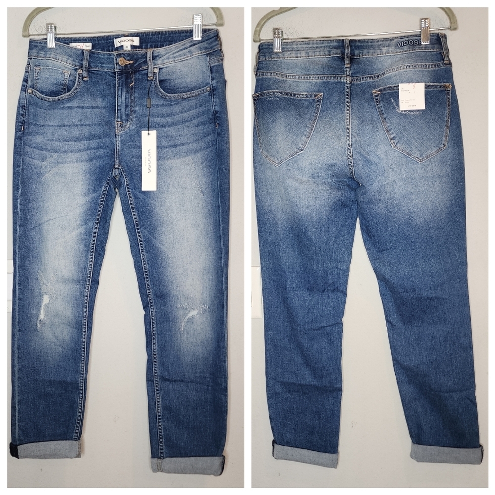 NWT Vigoss Thompson Tomboy Crop Relaxed Skinny Jeans Stretch Denim Size 31 (12)